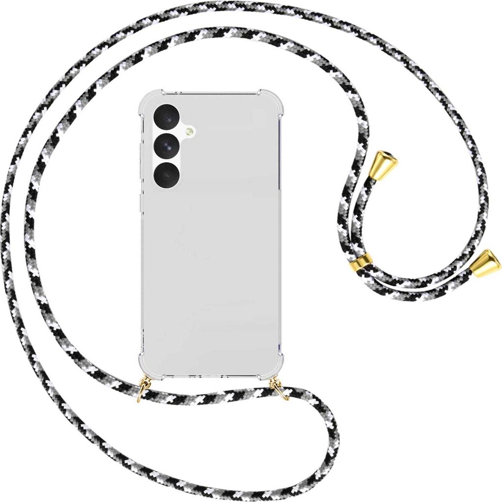 Handykette Backcover-Schutzhülle mit Band (Metall goldfarben) für Samsung Galaxy A55 5G - schwarz/grau/weiß