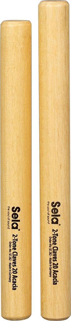 Sela 2-Tone Claves, Percussion-Instrument aus Akazienholz, matt lackiert, 20 cm