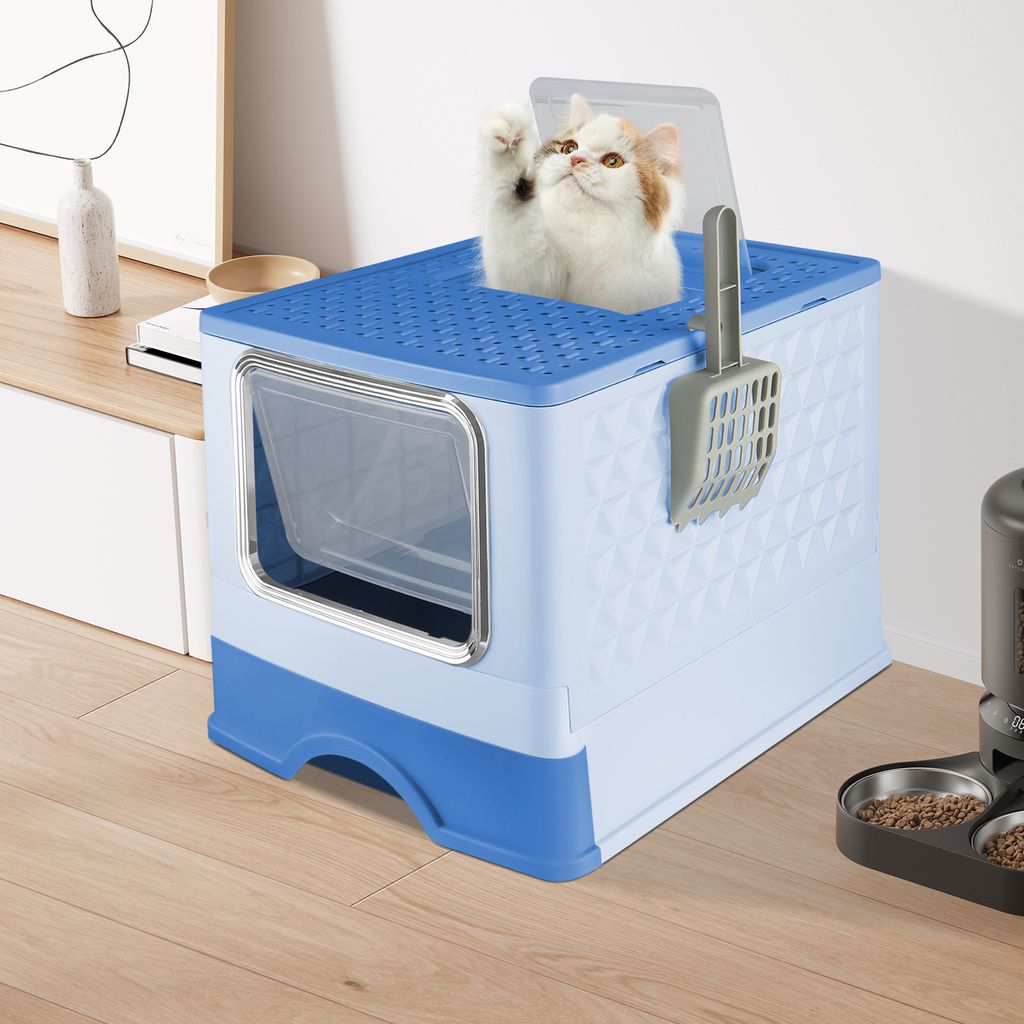 Katzentoilette mit UV-Licht,Katzenklo mit Schublade,Katzenklo Geschlossenes,Geruchskontrolle,Top-Eintrag,für Katzen bis 15kg 52x39x39cm Blau