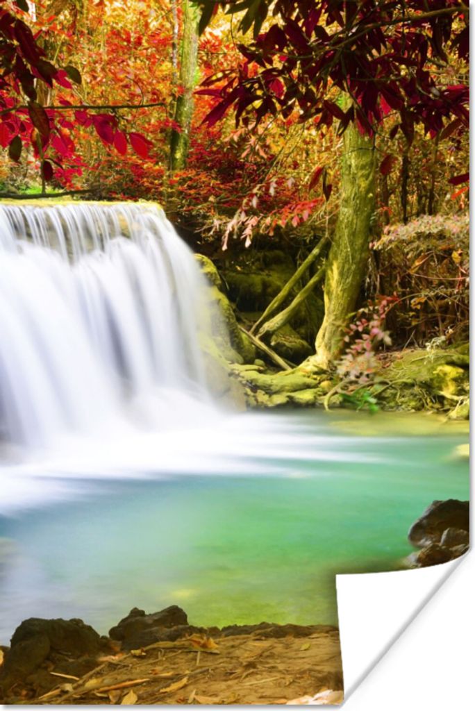 MuchoWow Poster Herbst - Wasserfall - Natur 60x90 cm - Wanddekoration
