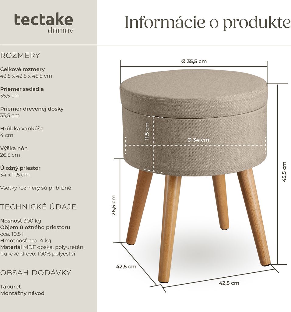 Stolička s úložným priestorom Yara 42,5 x 42,5 x 45,5 cm Obrázok produktu 6