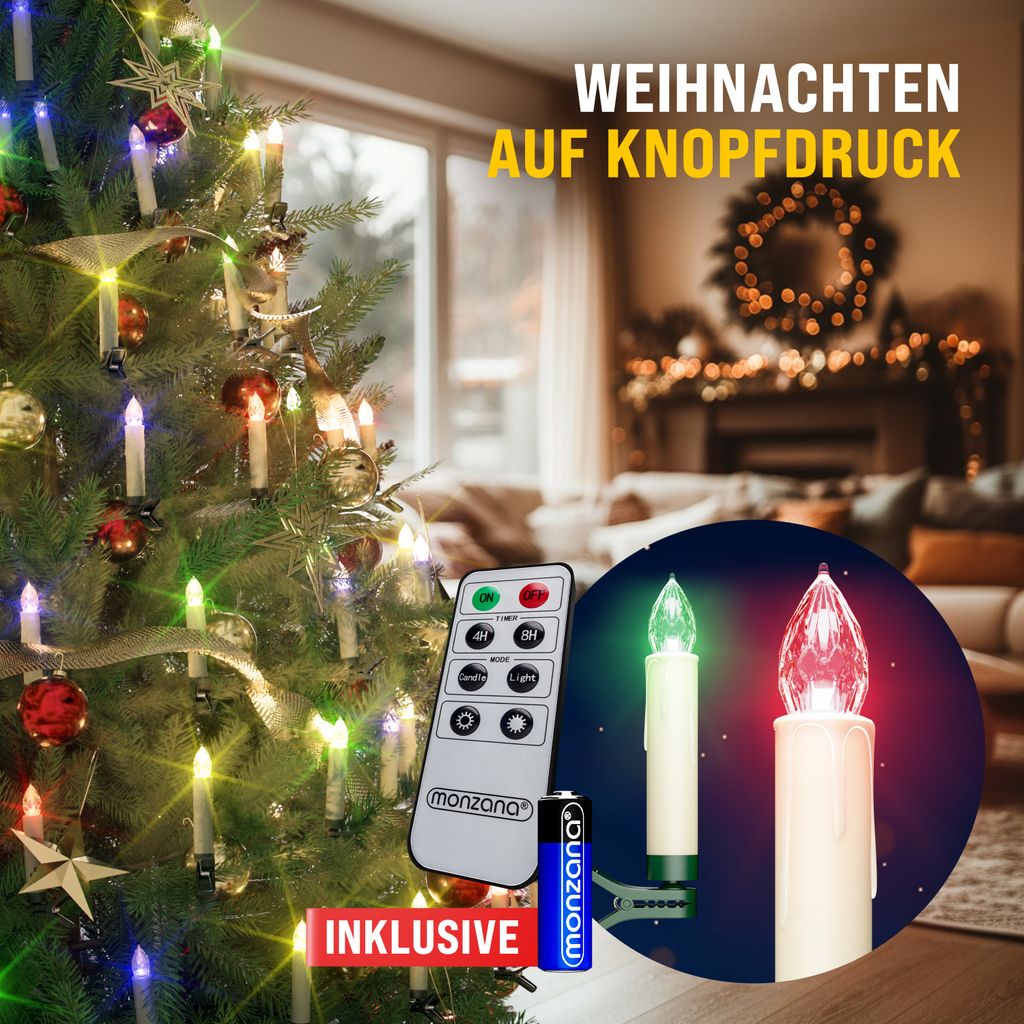 DEUBA® LED Weihnachtsbaumkerzen Kabellos 20er Set Bunt mit Produktbild 2