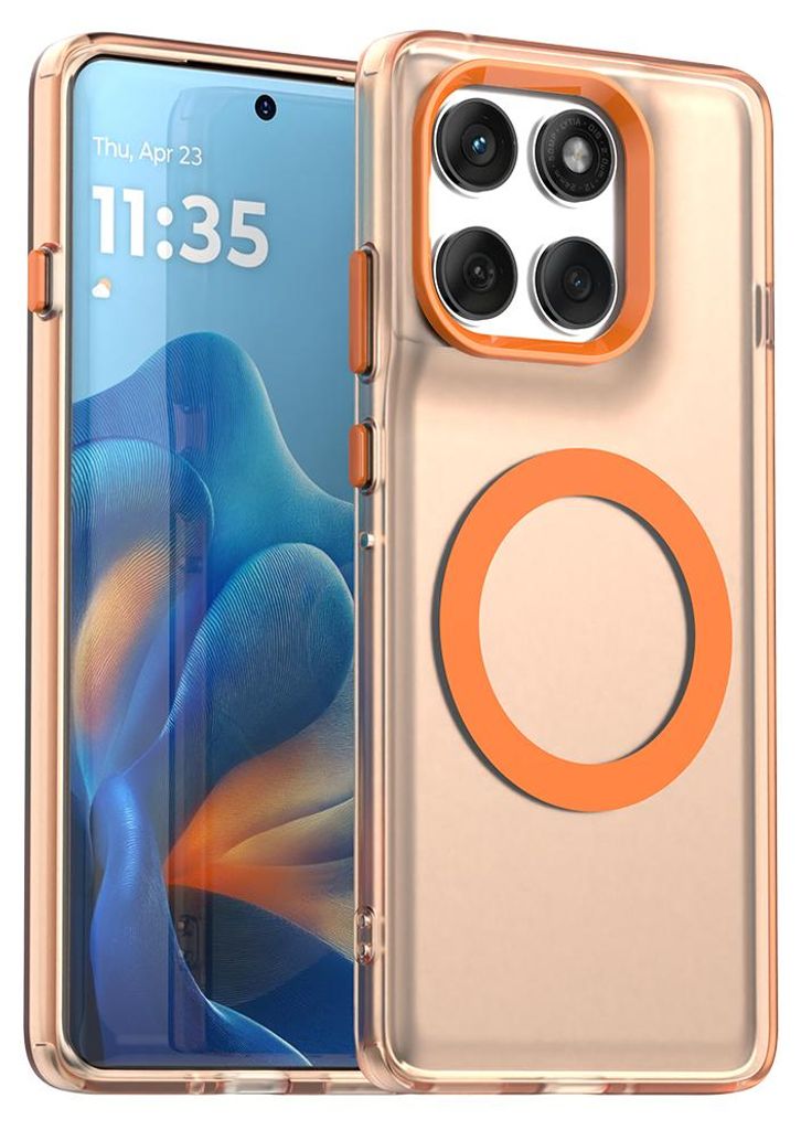 Magnetisch Hülle für Motorola Edge 60 Pro, Schlank Durchscheinend Matt Stoßfest Handyhülle Orange