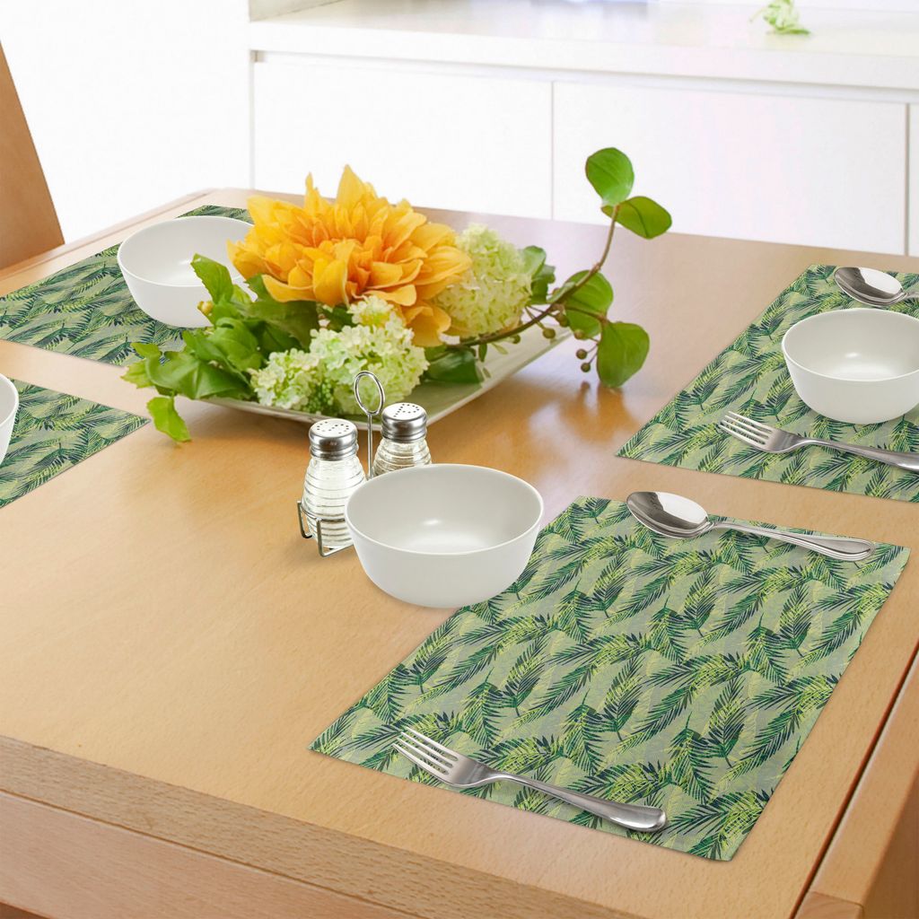 ABAKUHAUS Palmblatt Platzmatten, Dschungel-Regenwald-Muster-Hand gezeichnetes grünes Laub-Üppiges, Tiscjdeco aus Farbfesten Stoff für das Esszim...