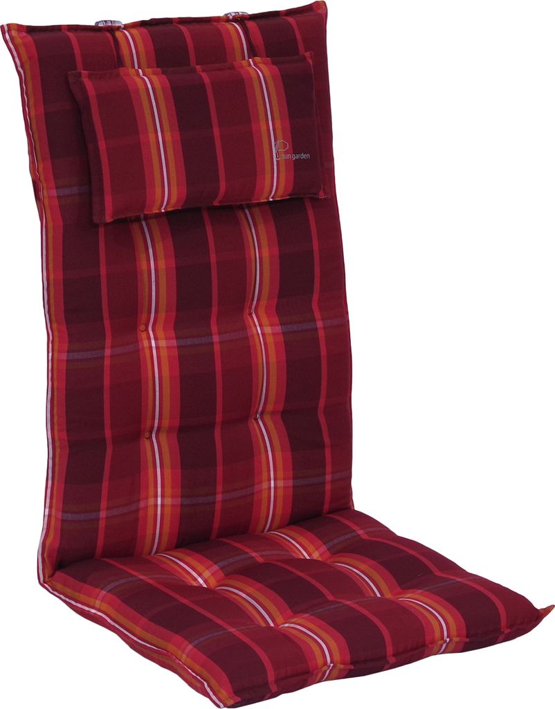 Sun Garden Inco Hochlehner-Auflage Rot-Orange Kariert 120 x 50 x 7 cm