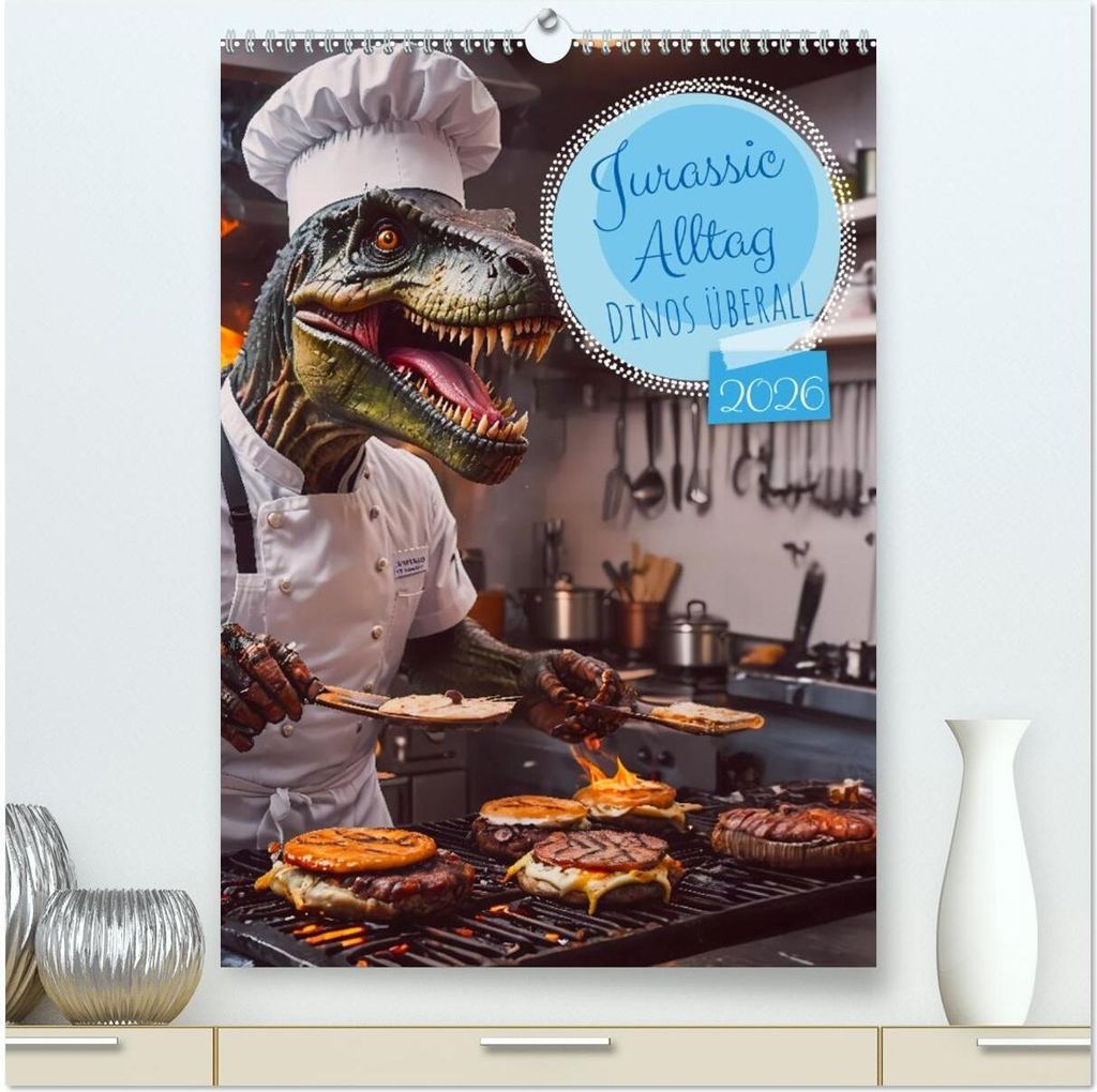 Jurassic Alltag - Dinos überall (hochwertiger Premium Wandkalender 2026 DIN A2 hoch), Kunstdruck in Hochglanz