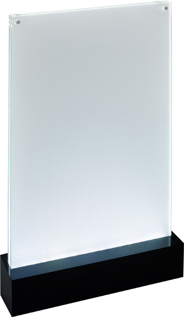 SIGEL TA423 LED-Tischaufsteller, DIN A6 (105x148 mm), senkrecht, beidseitige Präsentation, glasklar, schwarz, Acryl