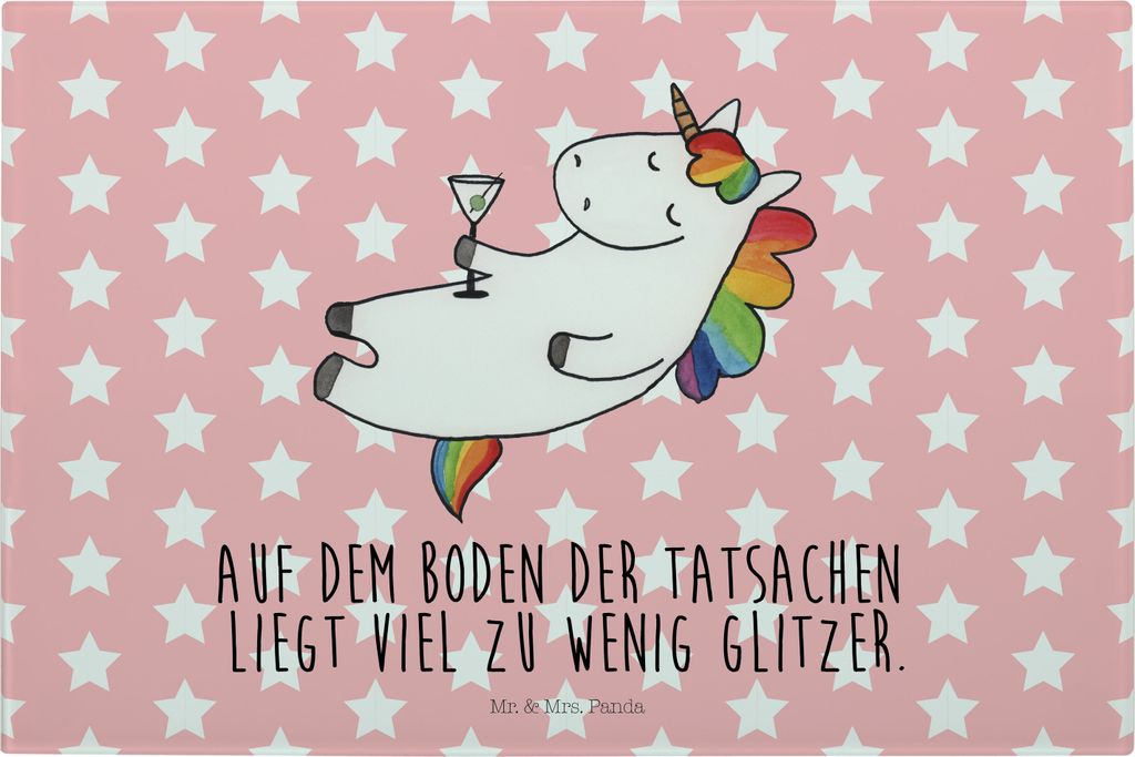 Mr. & Mrs. Panda Hackbrett Einhorn Cocktail - Rot Pastell - Geschenk, Spruch, Rum, Freundin, Glasschneidebrett, Küchenbrett, Unicorn, Caipirinha, ...