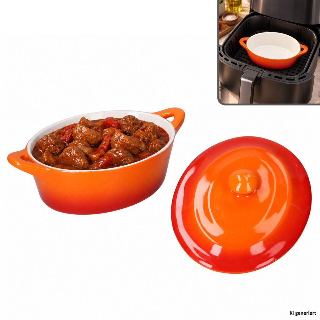 CROSSY Orange Kasserole oval mit Deckel Airfryer 600ml Produktbild 