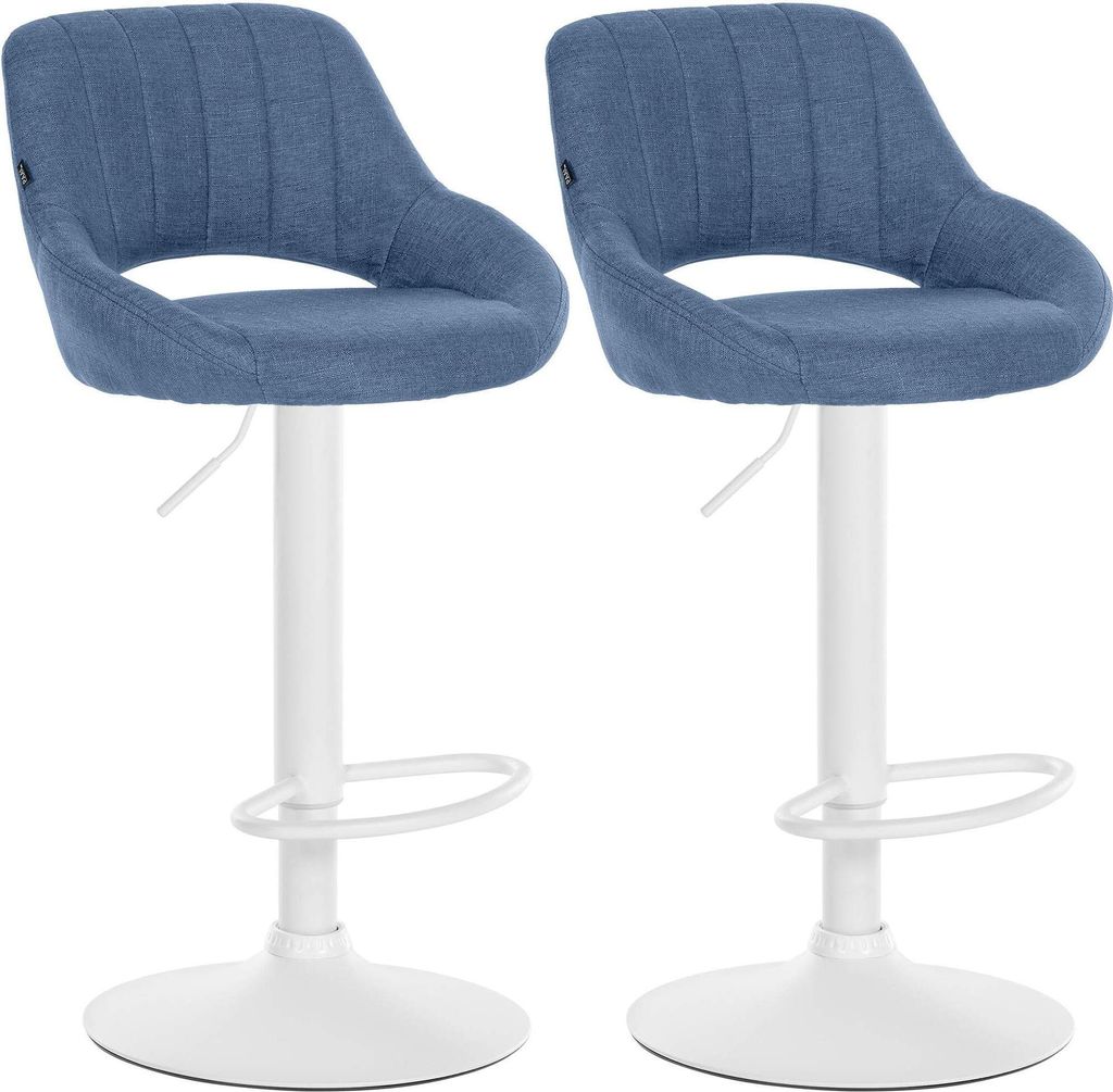 CLP 2er Set Barhocker Milet Stoffbezüge höhenverstellbar drehbar mit Rückenlehnen Farbe:blau;Material Gestell:Metall matt weiss