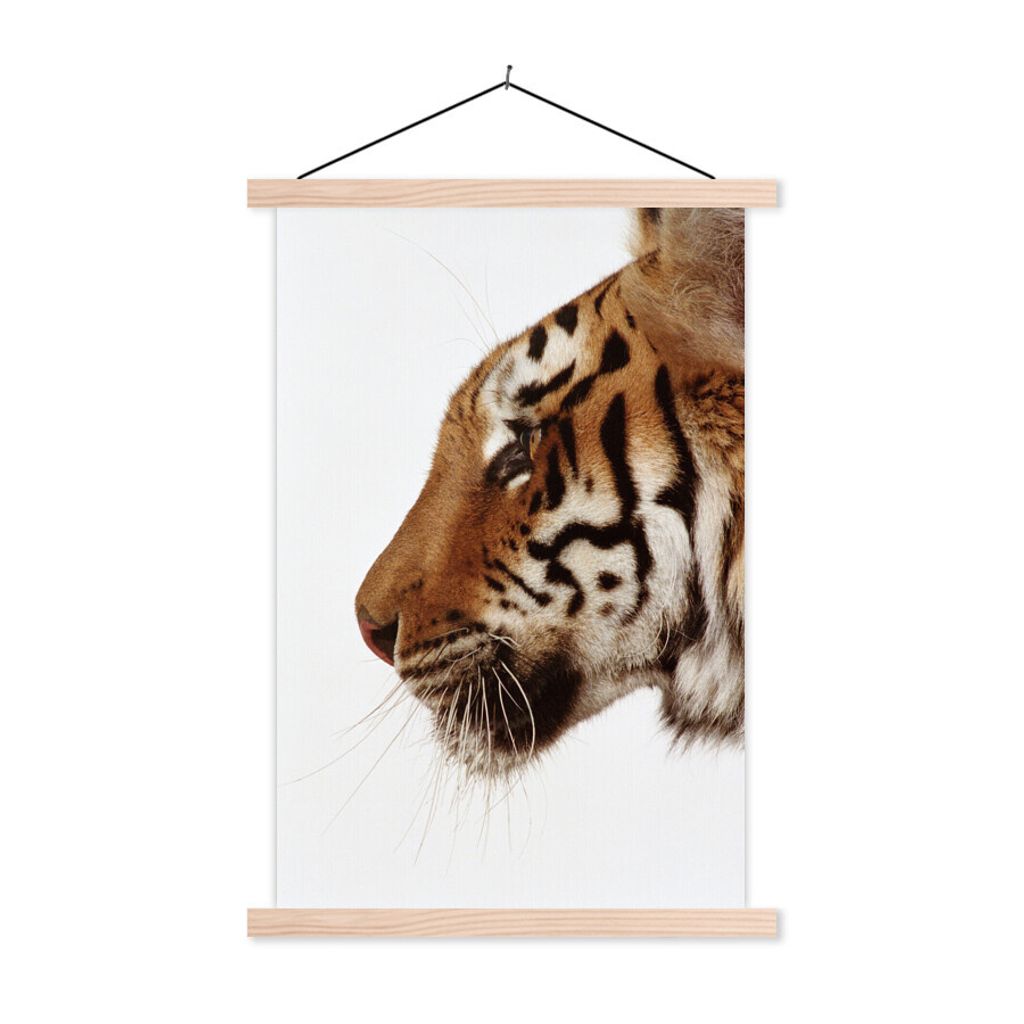 MuchoWow Textilposter Tiger - Wilde Tiere - Schnurrhaare 40x60 cm mit holzfarbenen Rahmen - Poster