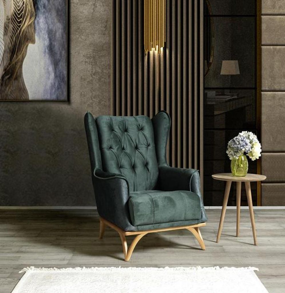 Sessel Design Couch Sofa Sitzer Grün Textil Lounge Polster Luxus Sitz Relax