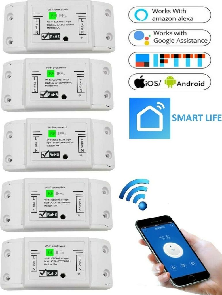 5 STÜCKE | Wifi WLAN Switch Smart Schalter für Alexa APP-Steuerung 2200W