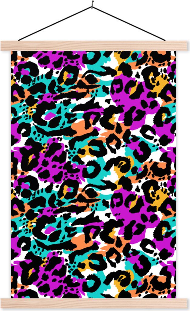 MuchoWow Textilposter Tiermuster - Panther - Farbe 40x60 cm mit holzfarbenen Rahmen - Poster