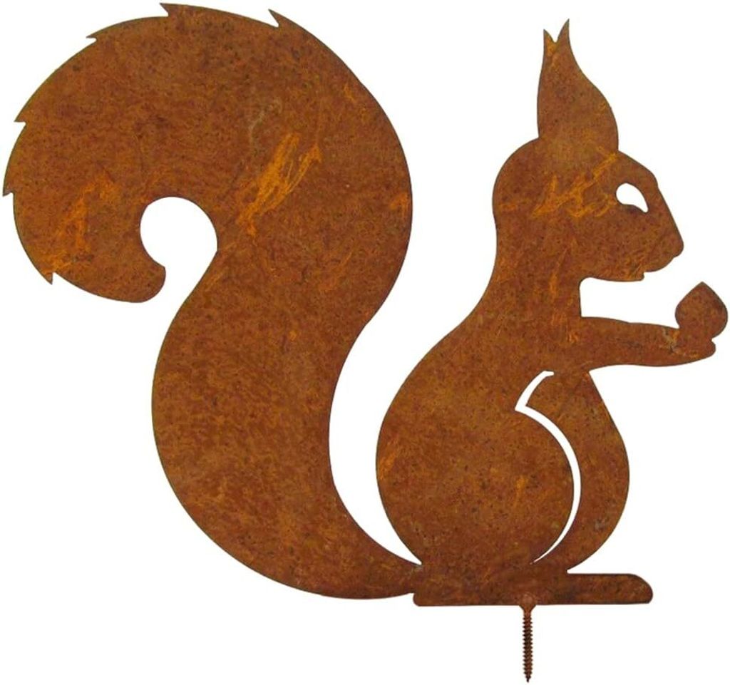 Sitzendes Eichhörnchen Rost Deko, Gartendeko Rost Eichhörnchen Baumstecker Gartenstecker Edelrost Eichhörnchen mit Schraube