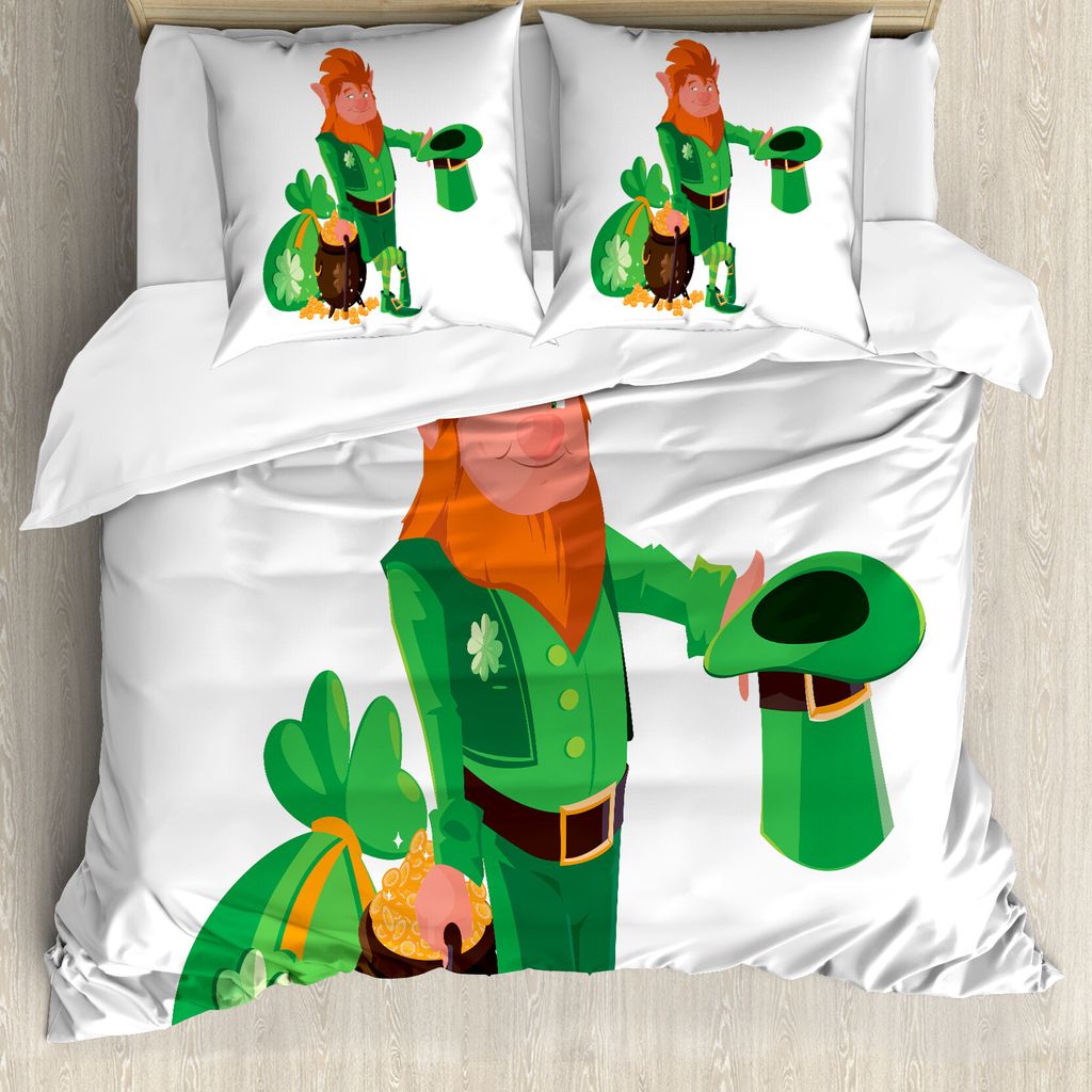 ABAKUHAUS Elf Bettbezug Set für Einzelbetten, Glücklichen St Patrick Kobold, Milbensicher Allergiker geeignet mit Kissenbezug, 200 cm x 200 cm - ...