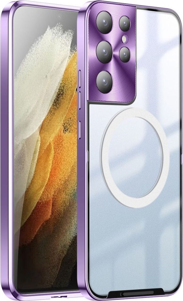 Metall Hülle für Samsung Galaxy S21 Ultra 5G mit eingebaut Magnetspule Matte Durchscheinend Handyhülle Kameraschutz Lila