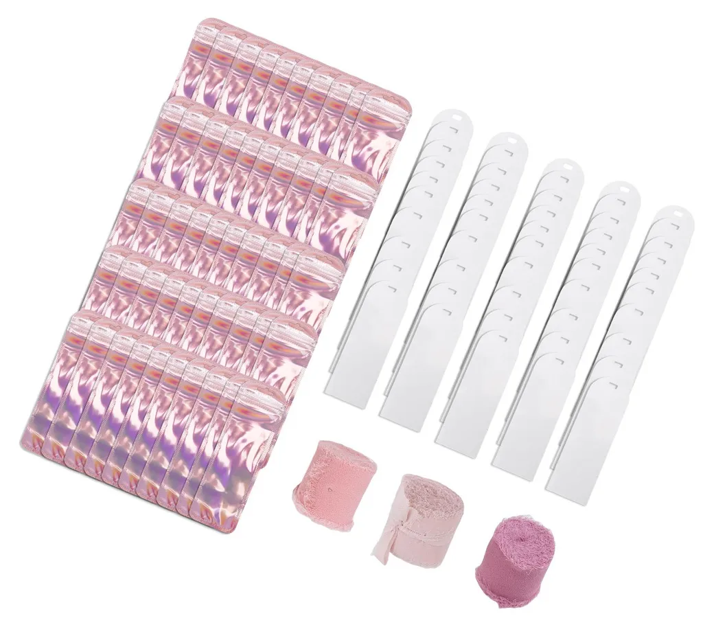 Kit 50 Marque-pages Acrylique Transparents avec Sachets et Rubans