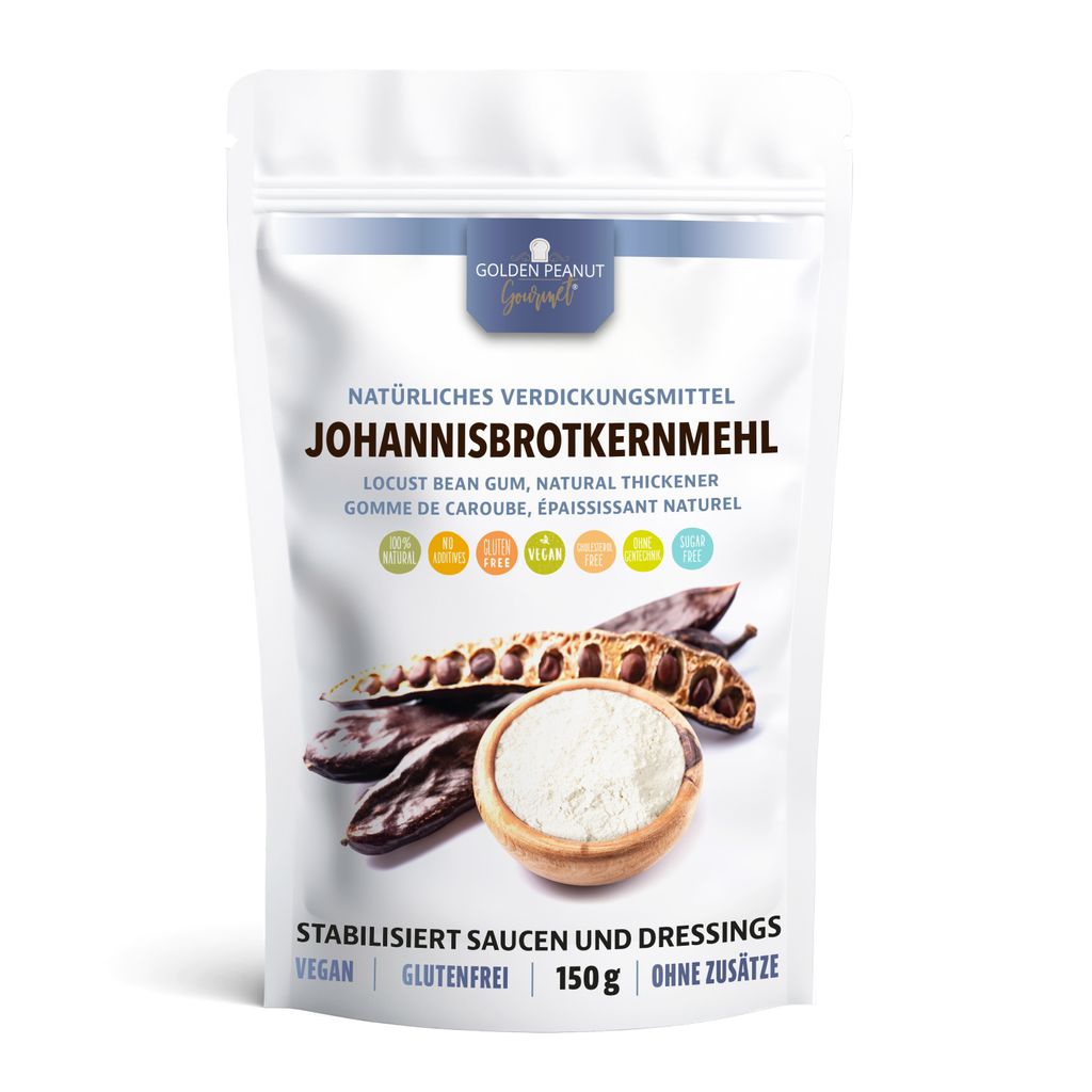 GOLDEN PEANUT Johannisbrotkernmehl 150 g - natürliches Verdickungsmittel, veganer Ei-Ersatz, glutenfreie Speisestärke, Backen und Kochen