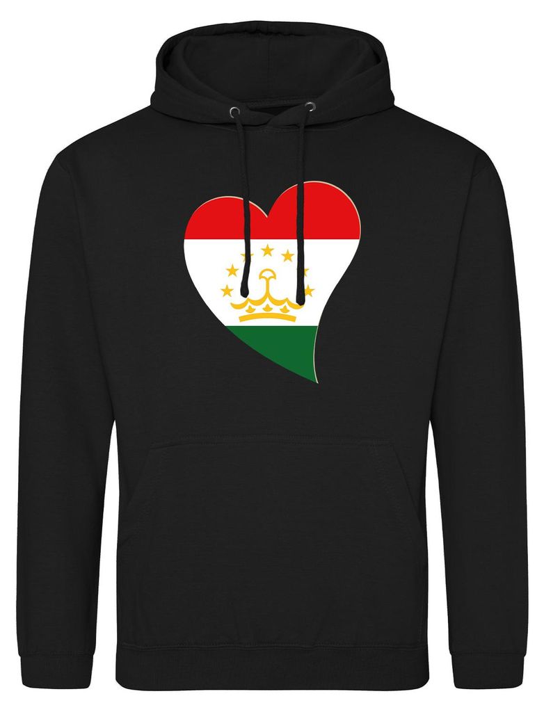 Huuraa Uni Hoodie Tadschikistan Flagge Herz S Deep Black Vegan Sweatshirt Geschenkidee