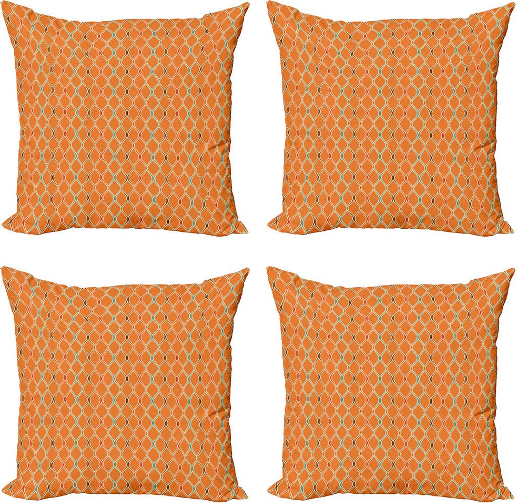 ABAKUHAUS Orange Kissenbezug Set (4 Stück), trippy Inspired, Moderner Doppelseitiger Digitaldruck, 45 cm x 45 cm, Mehrfarbig