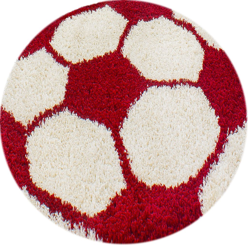 Kinder Teppich Kinderzimmer für Jungs und Mädchen Rot 120x120 weich Fußball-Design bunt aus Regenbogen Fußball uvm. Rund aus Polypropylen