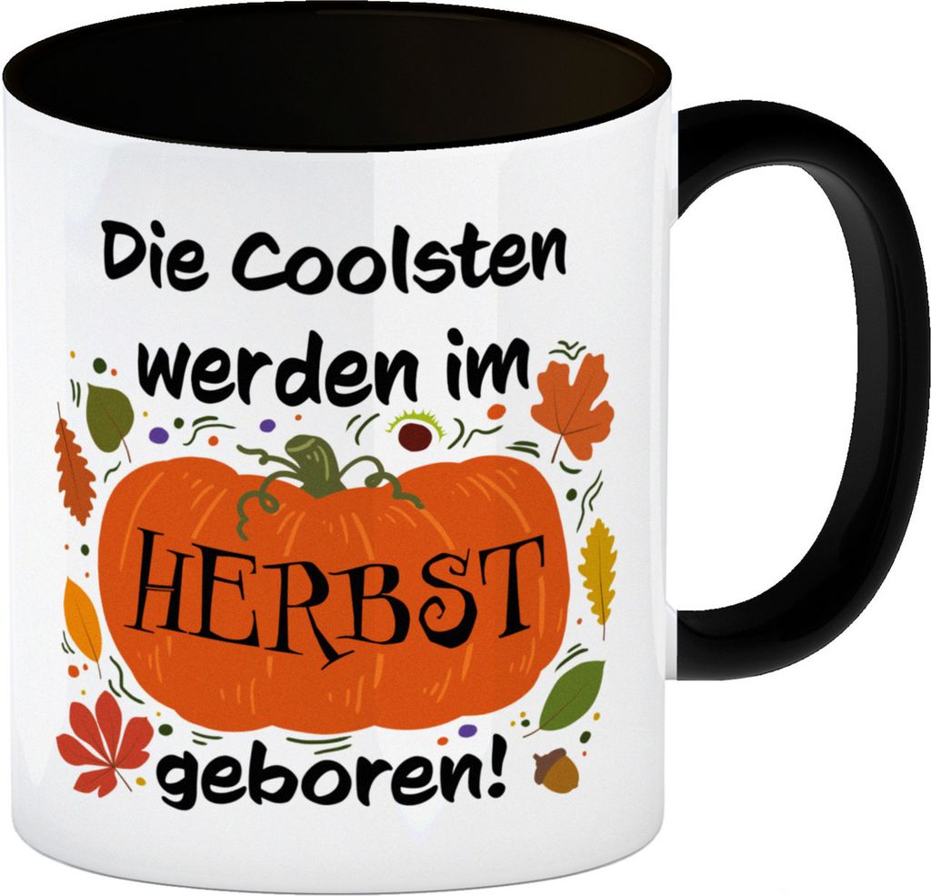 Die Coolsten werden im Herbst geboren Kaffeebecher Schwarz mit Kürbis Motiv