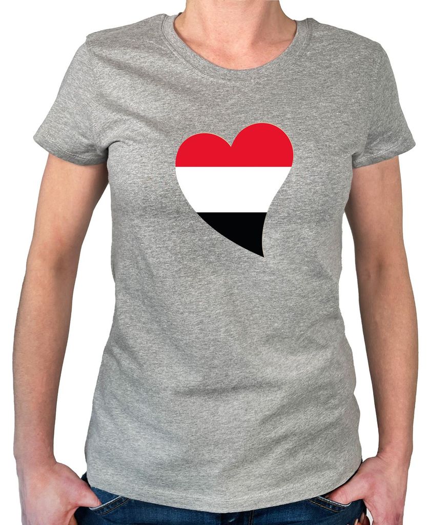 Huuraa Damen T-Shirt Jemen Flagge Herz XS Sport Grey Bio Baumwolle Fairtrade Damenshirt Geschenkidee