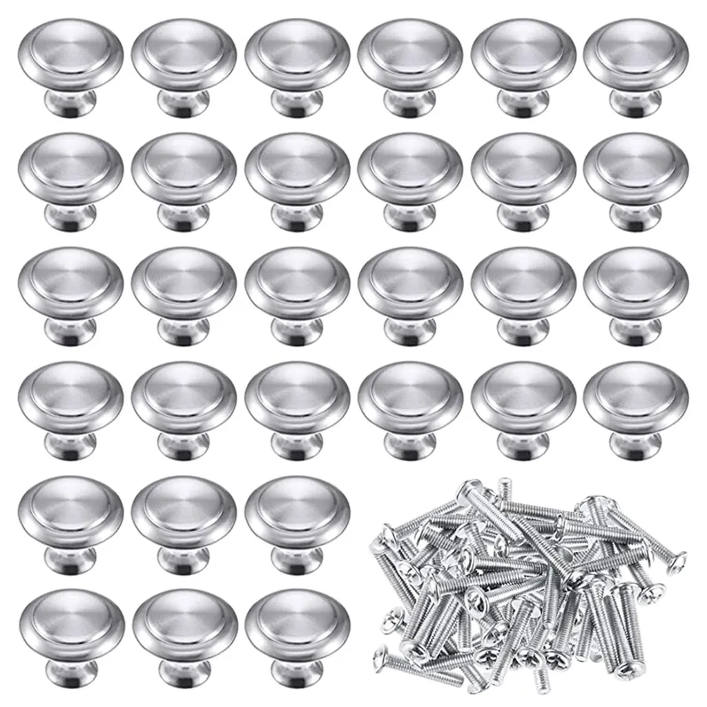 Boutons de commode pour rénovation de meubles, acier inox, pack de 30 unités