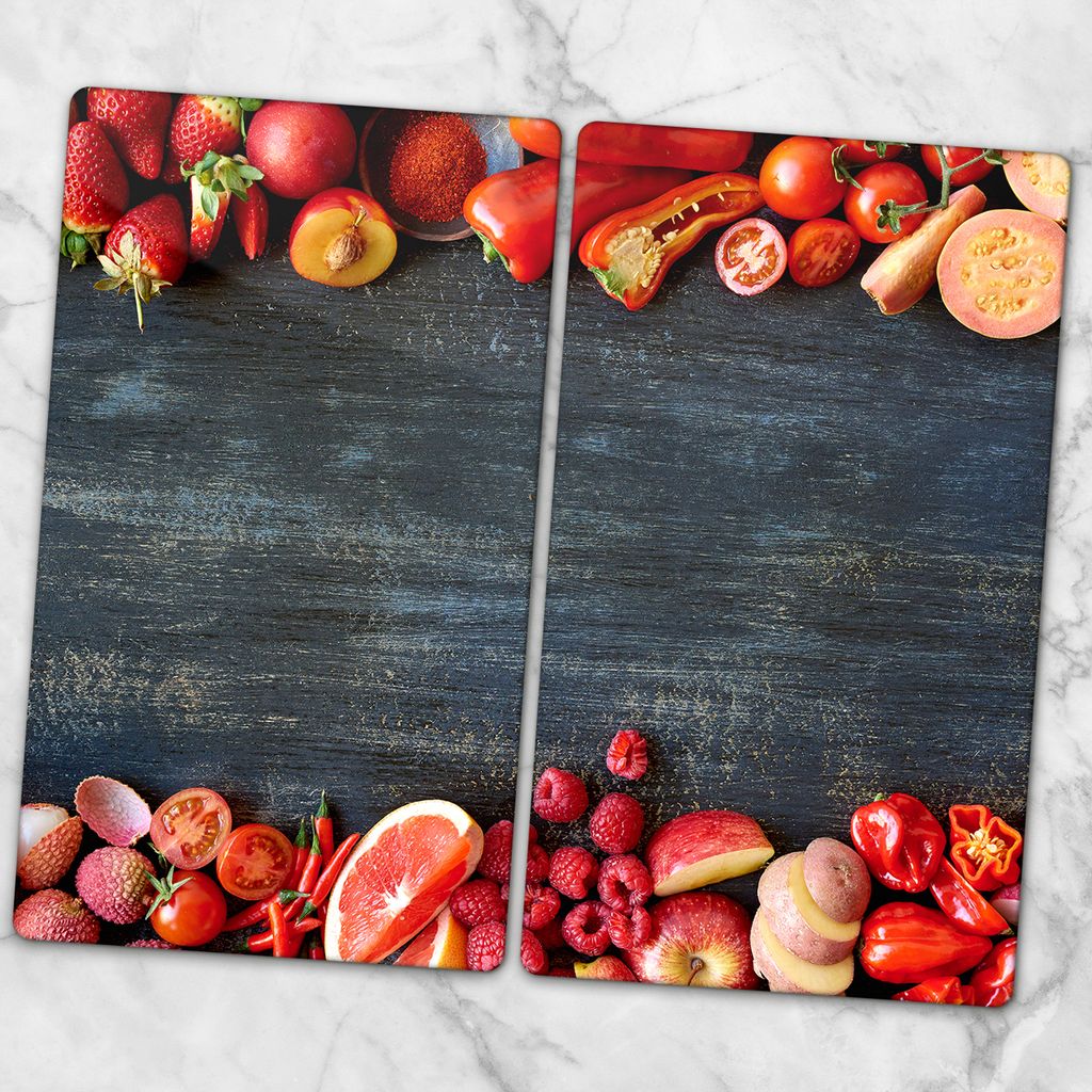 Glas-Herdabdeckplatten Glaskeramikkochfeld-Abdeckung Spritzschutz Glas 2x30x52 cm - Farbige Früchte