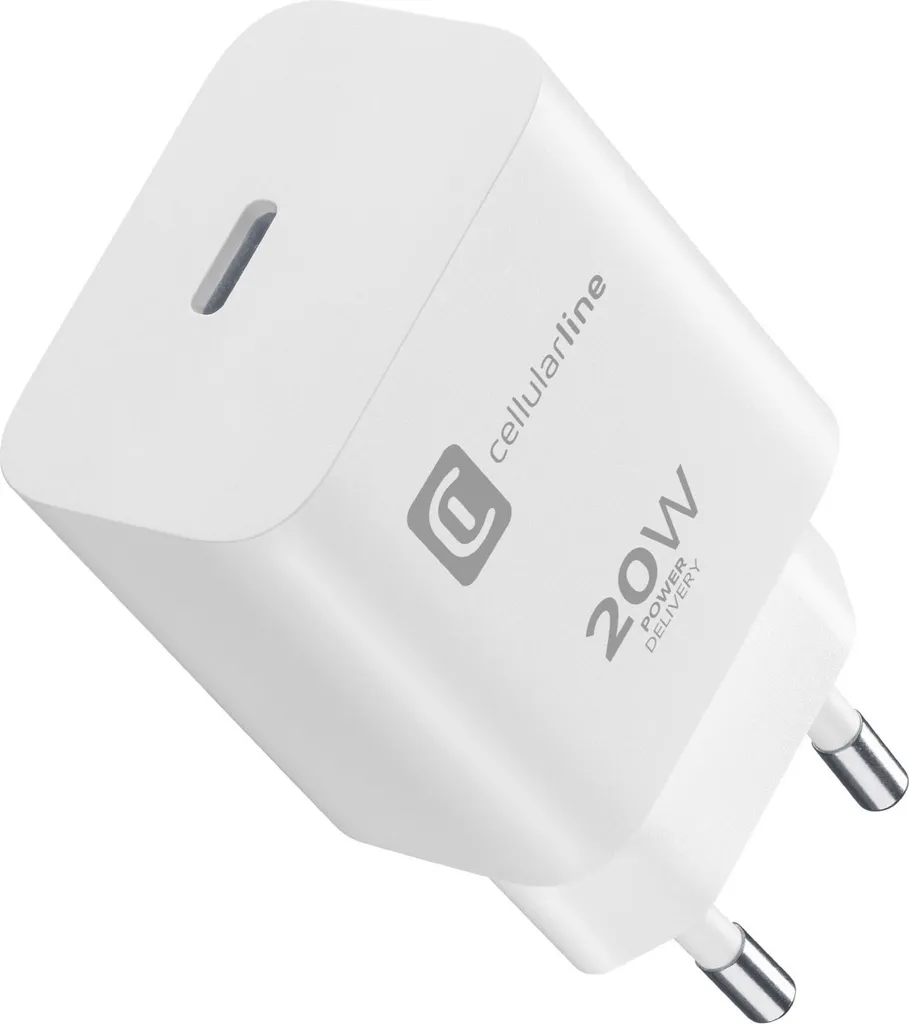 Chargeur Rapide 20W USB-C Cellularline Blanc pour iPhone et iPad