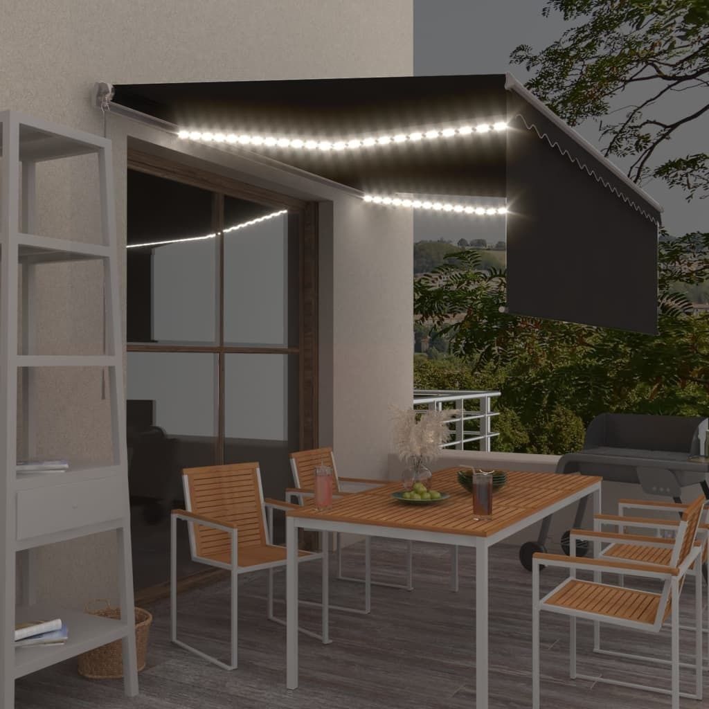 CLORIS Markise Manuell Einziehbar mit Rollo & LED 4,5x3 m Anthrazit, 33,4 kg
