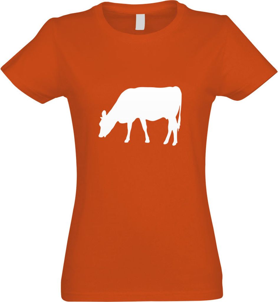 Kiwistar - T-Shirt tailliert - Damen - orange - Kuh - Rind - Bauernhof - mit Motiv Bedruckt - Funshirt Design - Sport - Freizeit - Damen - S