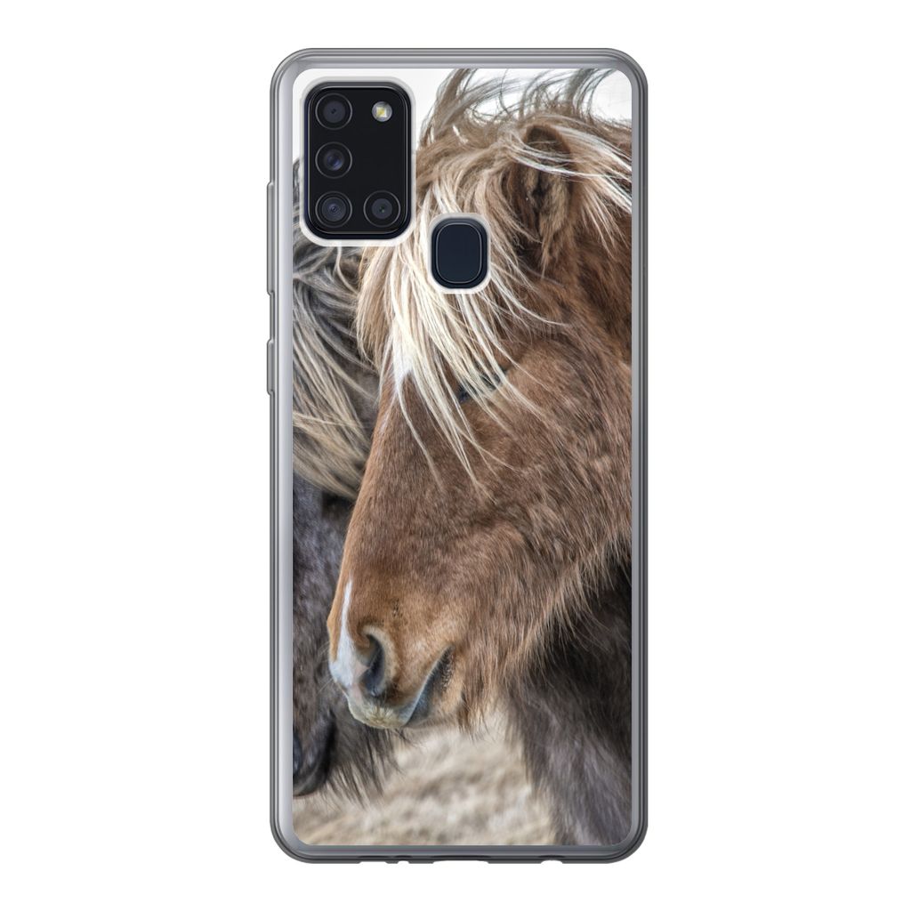 MuchoWow Handyhülle Schutzhülle Hülle für Samsung Galaxy A21s Pferde - Natur - Makro Silikon Softcase Handy Hülle - Hartschale