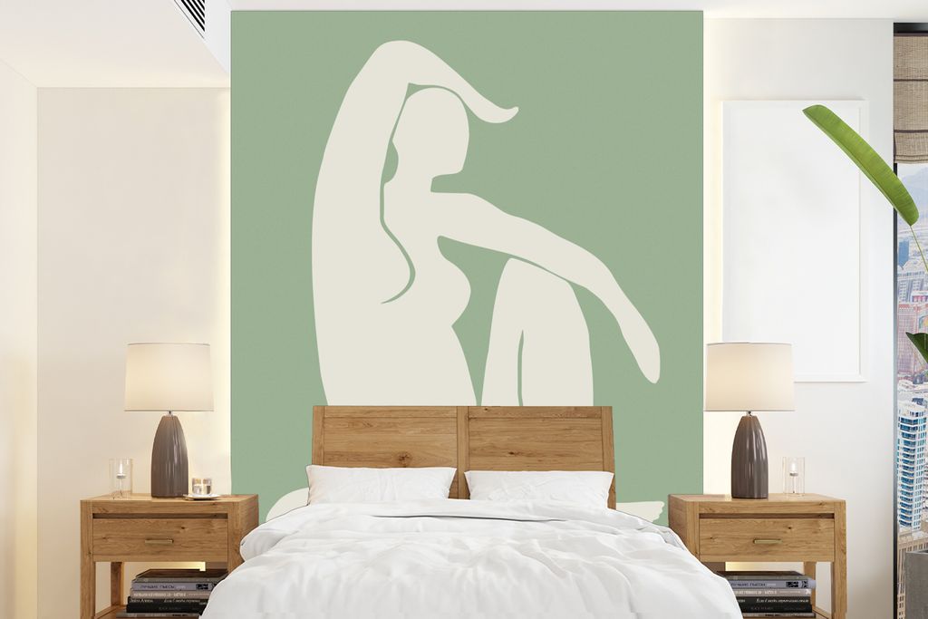 MuchoWow Fototapete für Wohnzimmer oder Schlafzimmer Wandtapete Vinyl Motivtapete Frau - Körper - Grün - Minimalismus - 165x220 cm - Wanddekor...