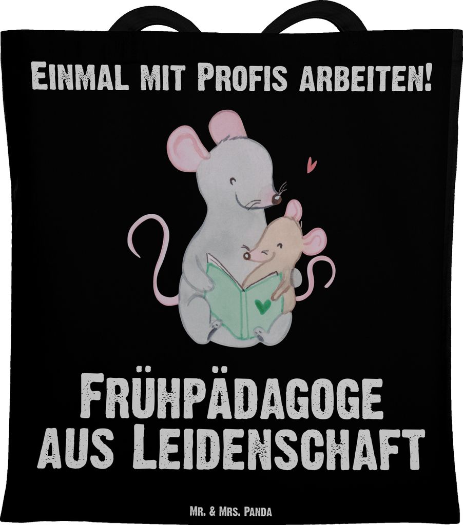 Mr. & Mrs. Panda Baumwolltasche Frühpädagoge Leidenschaft - Schwarz - Geschenk, Beutel, Uni Tasche, Ausbildung, totebag, Jutebeutel, Witzig, Stud...