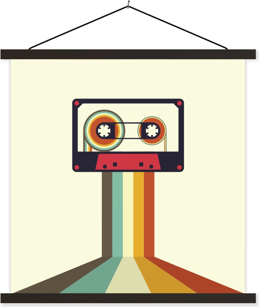 MuchoWow Textilposter Kassette - Vintage - Farbe - Illustration 40x40 cm mit schwarzem Rahmen - Fotos