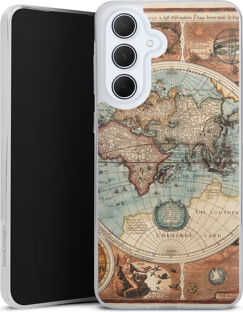 DeinDesign Slim Hülle für Samsung Galaxy A36 5G Silikon Case Ultra Dünn Handyhülle Landkarte Vintage Weltkarte