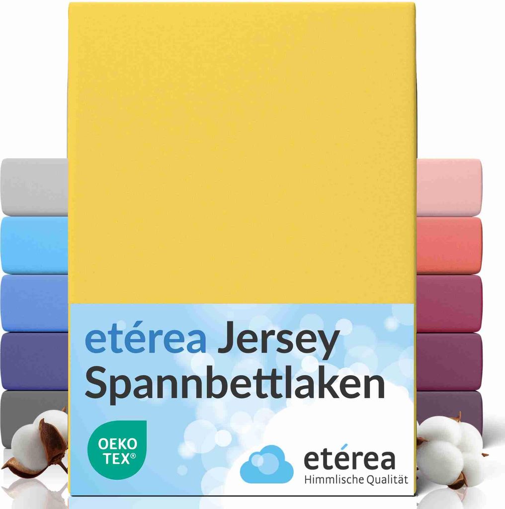 Jersey Spannbettlaken 180x200 - 200x200 cm, 100% Baumwolle Bettlaken, Gelb