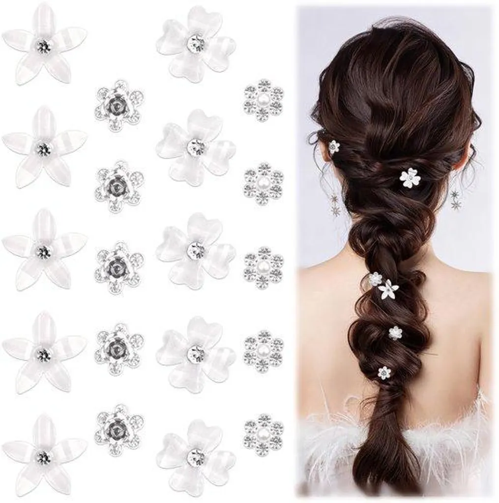 Pince à cheveux crabe avec strass blancs et monture en métal - 20 unités