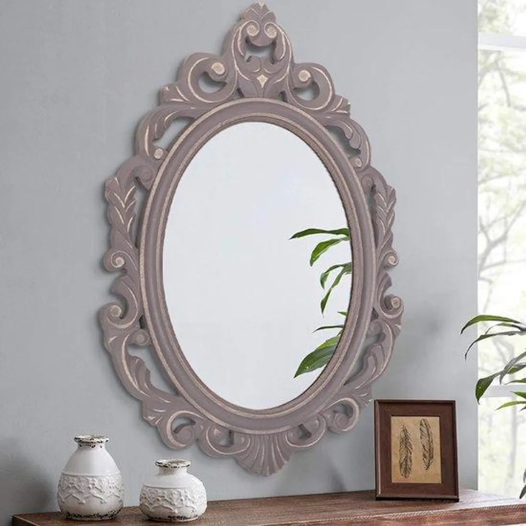 Miroir mural ovale marron rustique pour entrée et salon style baroque