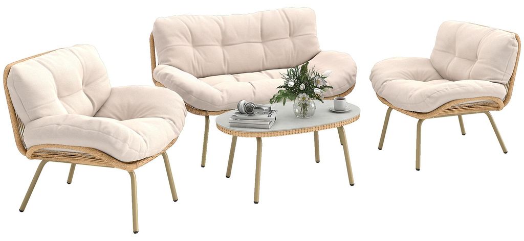 Gartenmöbel Set 4-teilig Polyrattan Lounge-Set mit Produktbild 