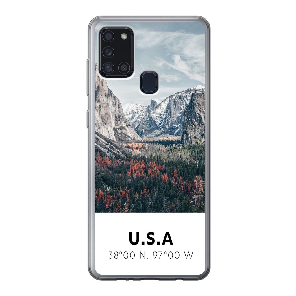 MuchoWow Handyhülle Schutzhülle Hülle für Samsung Galaxy A21s Yosemite - Amerika - Wyoming - Wald - Berge Silikon Softcase Handy Hülle - Har...