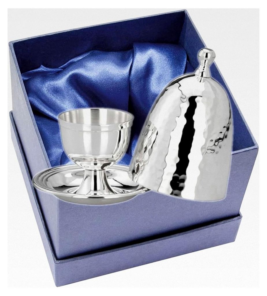 Eierbecher mit Deckel | Gehämmertes Design | Versilbert | Geschenk mit Box