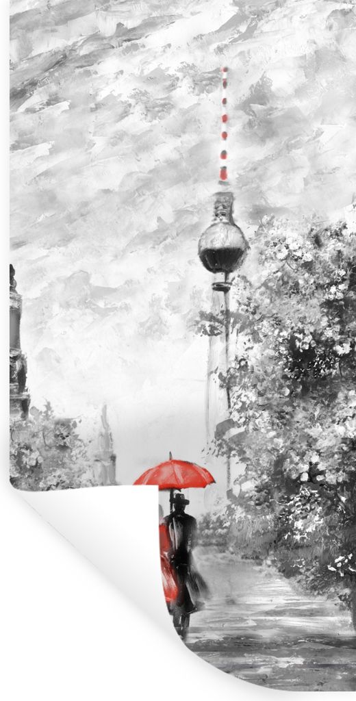 MuchoWow Wandtattoo Wandsticker Wandaufkleber Malerei - Architektur - Baum - Rot 40x80 cm Selbstklebend und Repositionierbar - Repositionierbar -...