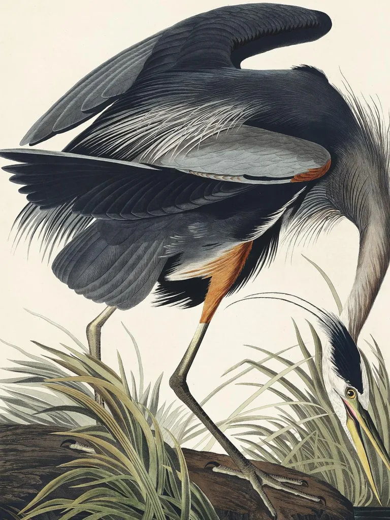 Décoration Murale Salon Affiche Grande Aigrette Bleue Audubon 75x100 cm