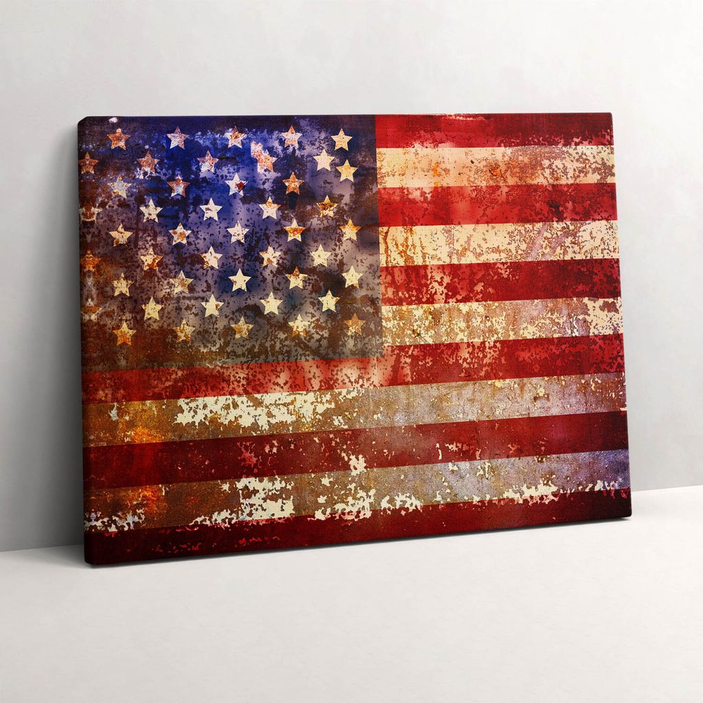 USA-Flagge im Vintage-Stil – Leinwandbild Wandbild – 80x60 cm – Leinwandbilder – Wandbilder – Schlafzimmer – Flur
