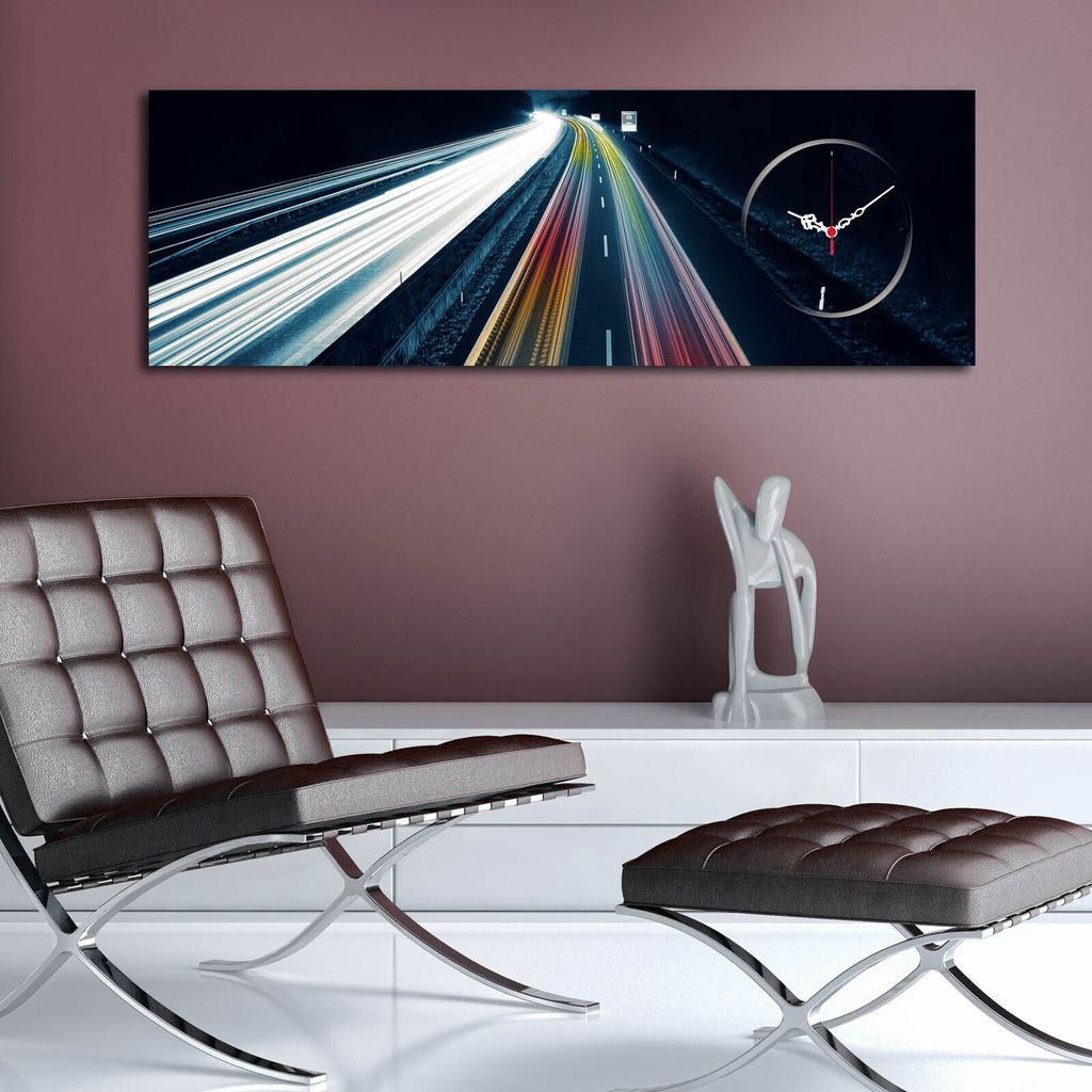Opviq, 3090CS- CTY1629, Bunt, Wanduhren, 30 x 90, 100% Wildleder -Leinwand