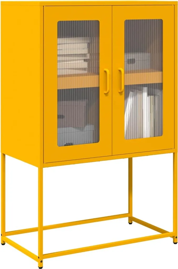 Vetrina Alta Acciaio Giallo Senape 68x39x107 | Stile Retrò Industriale