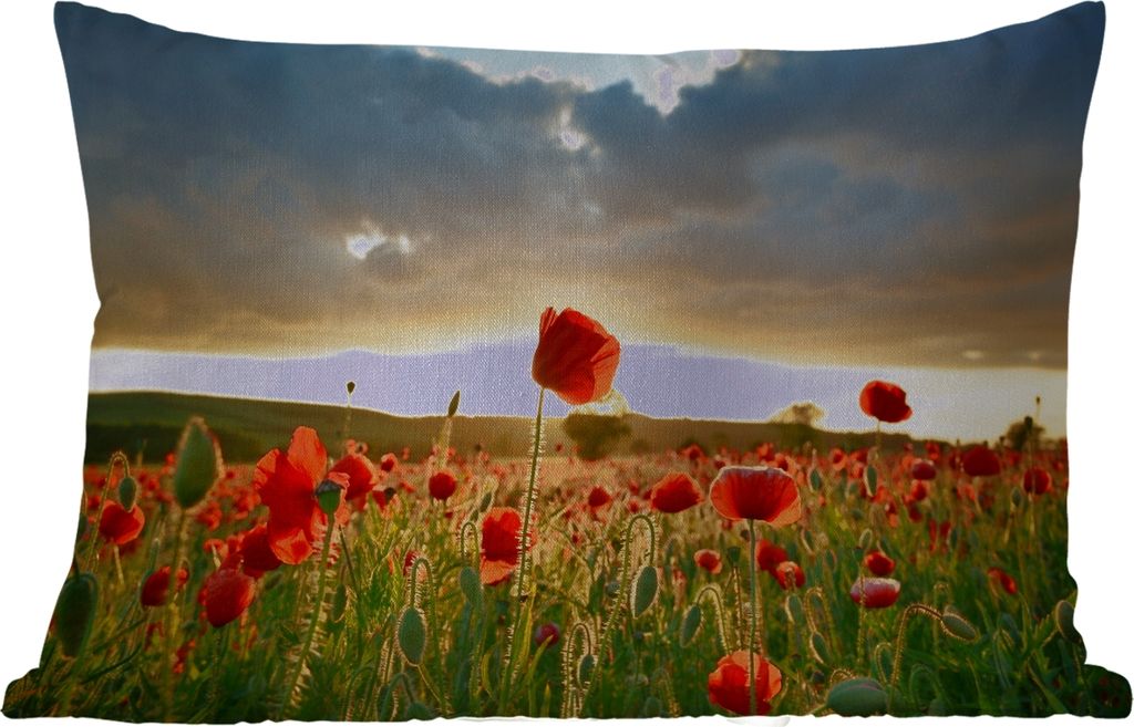 MuchoWow Outdoor Kissen - Bunter Himmel über vielen Mohnblumen - 50x30 cm - Wetterfest - Lounge Kissen - Sofa kissen - Wohnzimmer Dekoration